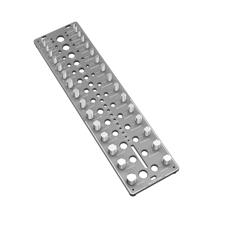 51-in-1 Bolt Size Finder & Thread Checker, 32 Metric & 32 SAE Nut and Bolt Thread Gauge with 19 Drill Bit Checker, CNC-Machined Aluminum Screw Size Chart, Go/No-Go ANSI Standard, Non-Slip Base