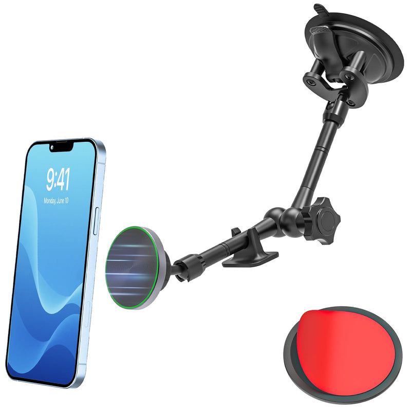 Vacuum Suction Cup Magnetic Phone Mount for Truck Windshield Dashboard, Fit for 4.7-11" Device, Heavy-Duty 360° Adjustable Metal Arm, Compatible with iPhone 16 15 14 Pro Max, iPad, Galaxy Tabs