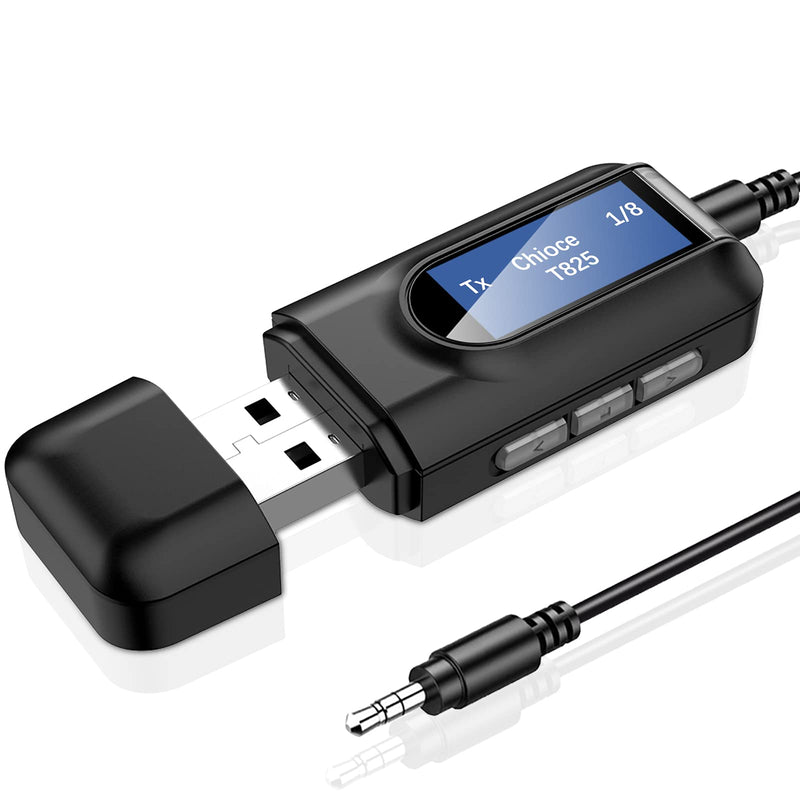USB Bluetooth 5.0 Transmitter Receiver, Wireless Audio Adapter w/Screen &Microphone for Handsfree Calling and Music Streaming, 3.5mm Bluetooth Aux Adapter for TV/PC/Car/Home Sound System