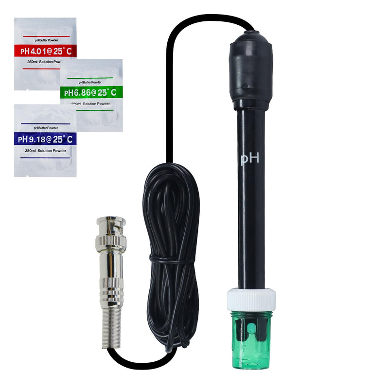 Replaceable pH Electrode Probe with BNC Connector Long 300cm Cable with Calibration Powder for pH Meters, Controllers, Water Testing, Labs, Pools & Spas