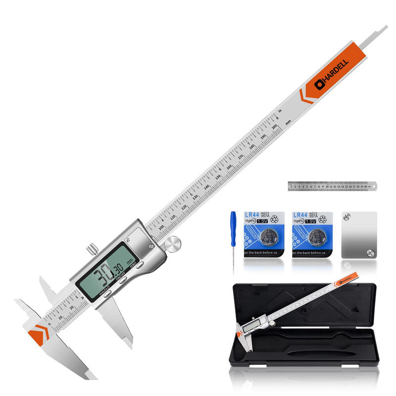 Digital Caliper, HARDELL Caliper Measuring Tool-All Metal Caliper with 2 Batteries, Inch Metric Fraction Large LCD Screen Digital Micrometer, Digital Caliper 8 Inch for Household/DIY