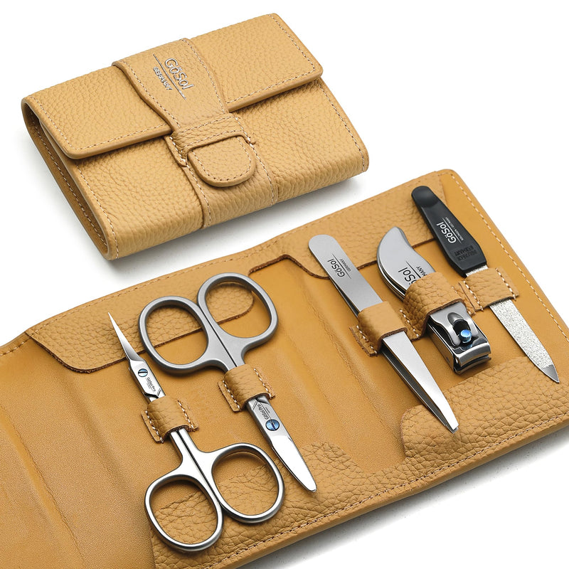 5Stk. Manicure Sets Pedicure Kits Stainless Steel Nail Clipper Personal Care Tools with Full-Grain Leather Case