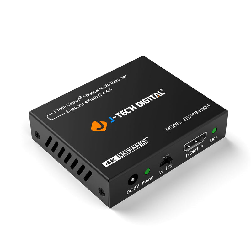 J-Tech Digital 4K HDMI Audio Extractor, 4K@60Hz 1080P@120Hz 1080P@144Hz HDMI to Optical, 3.5mm Audio Converter Adapter, SPDIF, HDR10 CEC Digital Audio, DTS 5.1, [JTD18G-H5CHV2] 4K60 Audio Extractor