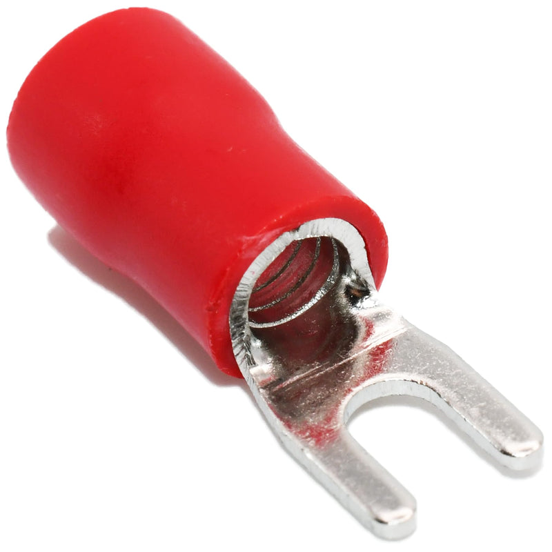 PAPUGA 100PCS 8 AWG (10 mm²) #8 / M4 (4 mm) Fork Spade Crimp Connector, PVC Insulated, 600V 62A, CE & RoHS Industrial Terminal High Current Connector, Control Panels M4 or #8 100