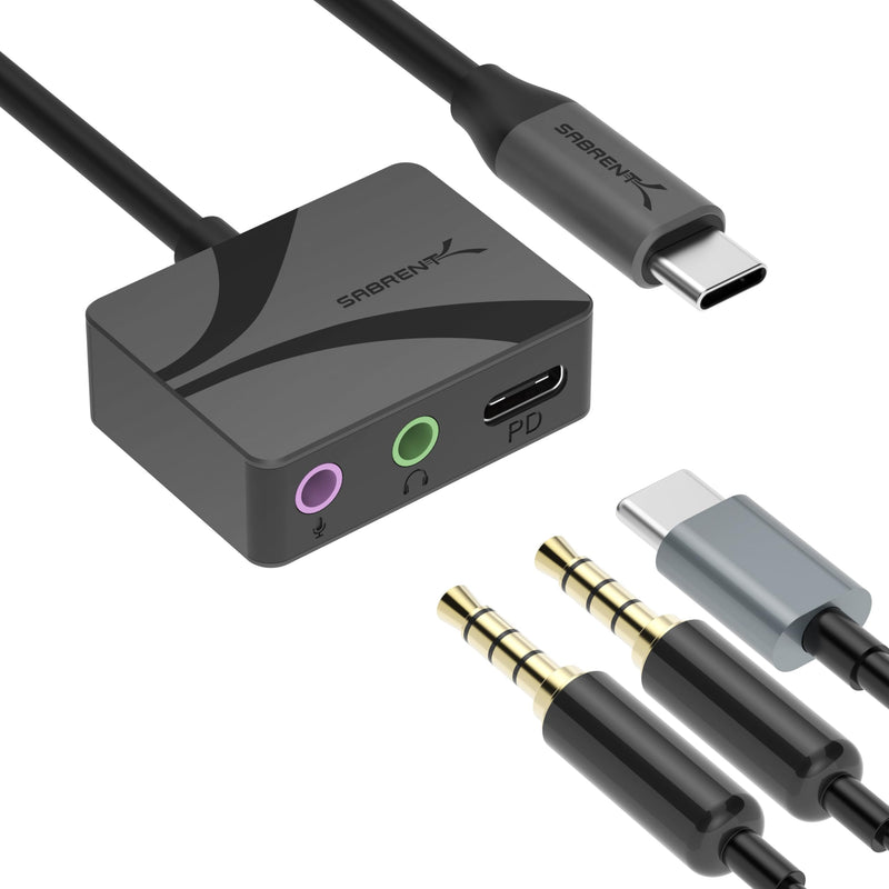 SABRENT USB Type-C to 3.5mm Audio Adapter with 100W PD, USB C External Sound Card for Headset Microphone Speakers Stereo Output 24-bit 96KHz Compatible with Laptop Tablet Smartphone (AU-PACM) USB-C Audio Adapter + 100W PD