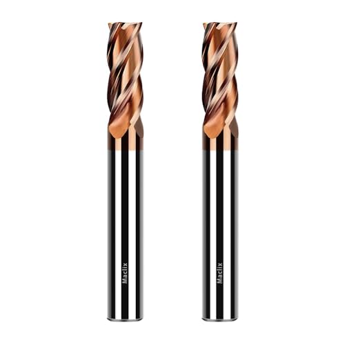 2pcs 3/8" Carbide End Mill Bits Set - 3/8" Diameter, 2-1/2'' Overall Length - 4 Flutes Milling Bits for Alloy Steels, Hardened Steels, Copper, Cast Iron 3/8 inch