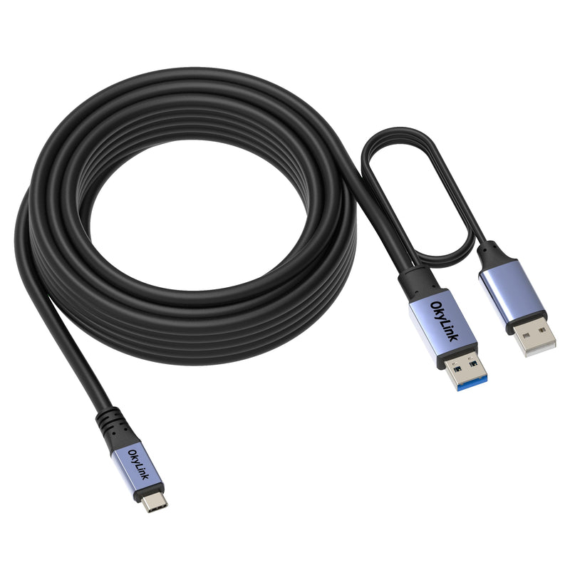 Active USB 3.0/3.2 Gen1 A to C Data Cable 32ft/10M – High-Speed 5Gbps, Signal Amplifier, Optional Power, Long-Distance Cable for VR, SSD, Docking Station, Printer 32ft (10M) Black cable + Gray shell