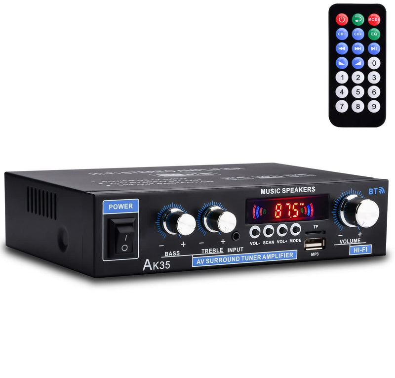 AK35 Home Audio Amplifier Receiver, 200W Home Dual Channel Bluetooth 5.0 Sound Speaker AMP, Home Amplifiers FM Radio/USB/SD/Card w/Remote Control Home Theater Audio Stereo System Components AK35-2