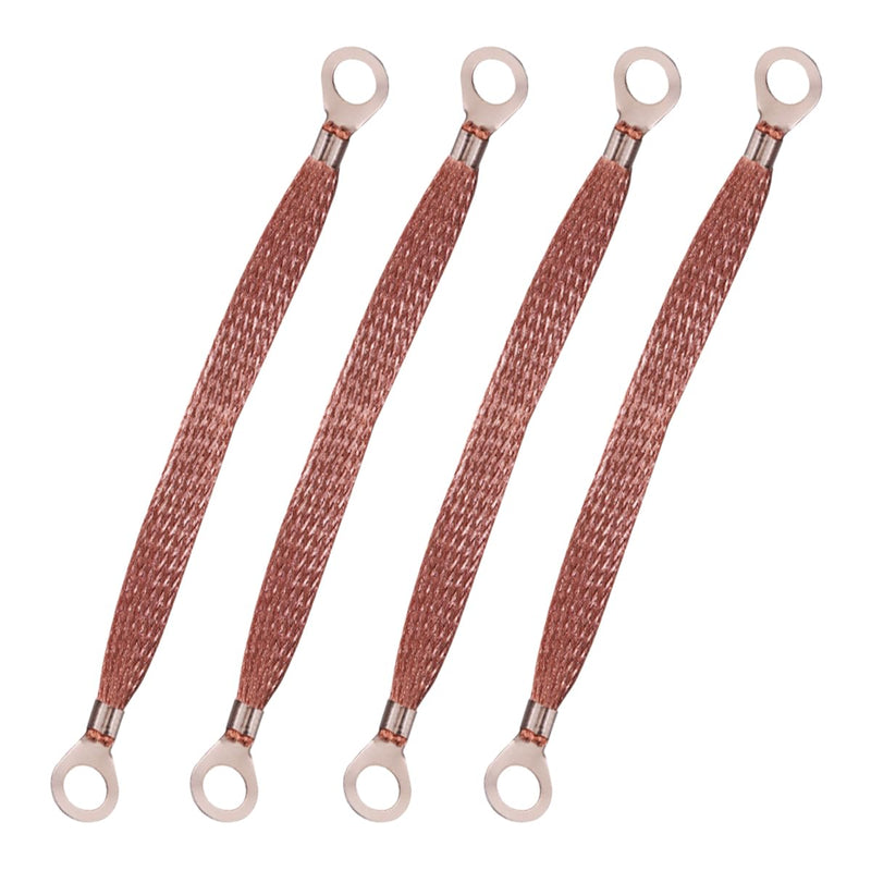 Universal Automotive Ground Straps, 12" x 0.5" Grounding Strap with Ring Terminals, Flat Braided Copper Car Engine Ground Strap, Vehicle Ground Wire Kit for Most Cars (4PCS) 4PCS