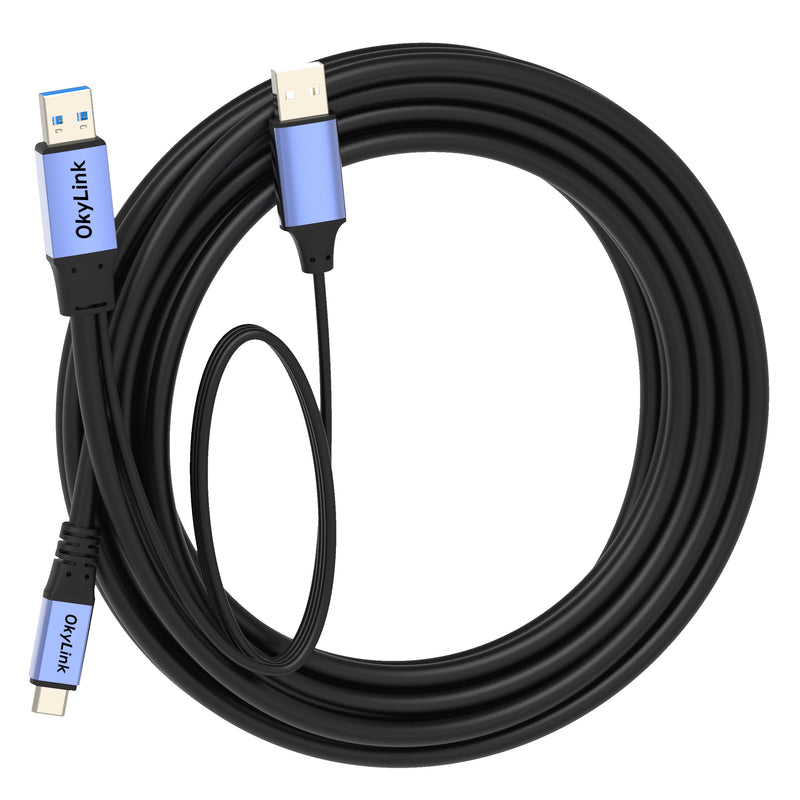OkyLink Active USB 3.0 A to C Data Cable, Male to Male, 5Gbps, 15ft | 5M, 3.2 Gen 1, Signal booster, optional power, for webcam, VR, portable hard drive, Docking Station, Printer USB3.0(5Gbps) 15ft (5m)