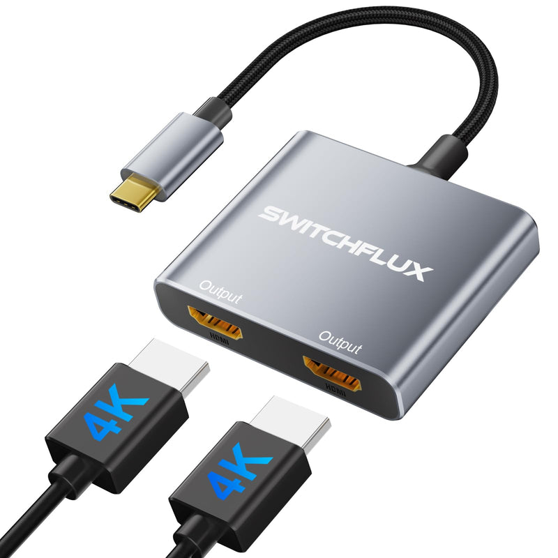 USB C to Dual HDMI Adapter, 4K@60Hz Dual Monitor Adapter for Extended & Mirror Display, HDMI Splitter Compatible with MacBook Pro/Air, Dell, HP, and Lenovo laptops USB C to Dual HDMI Adapter