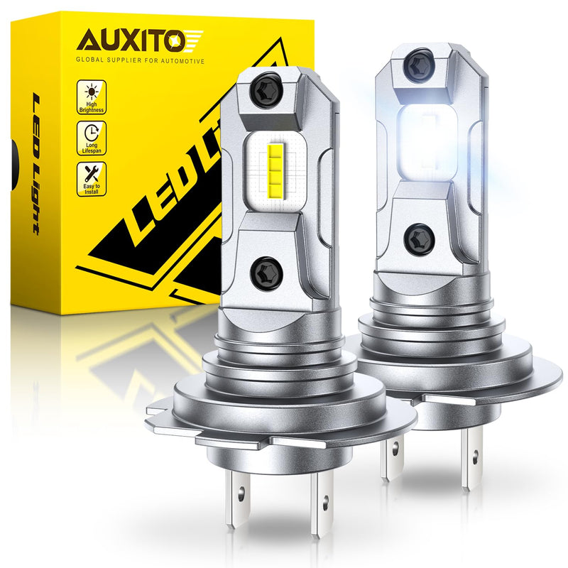AUXITO H7 LED Bulbs, 500％ Brighter 6500K White, 1:1 Mini Size No Adapter Required Easy install, H7ll Fanless LED Kit Fog Lights