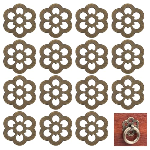 PH PandaHall 16pcs Clover Brass Backplate Washers 1.26 inch Flower Decorative Washers Brass Gasket Hardware Accessories for Interior Design Door Furniture Cabinet Drawer Decoration, Antique Bronze