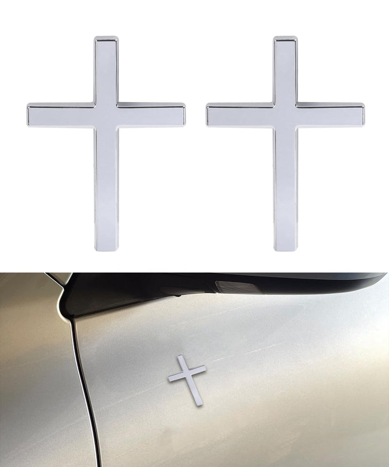 2PCS 3D Cross Stickers,Car Accessories Decals for Vehicles,Self Adhesive Cross Metal Car Emblem,2.5"×1.8" Cross Jesus Automotive Decal,Suitable for Trunk Tailgate Side Decoration (Silver) Silver