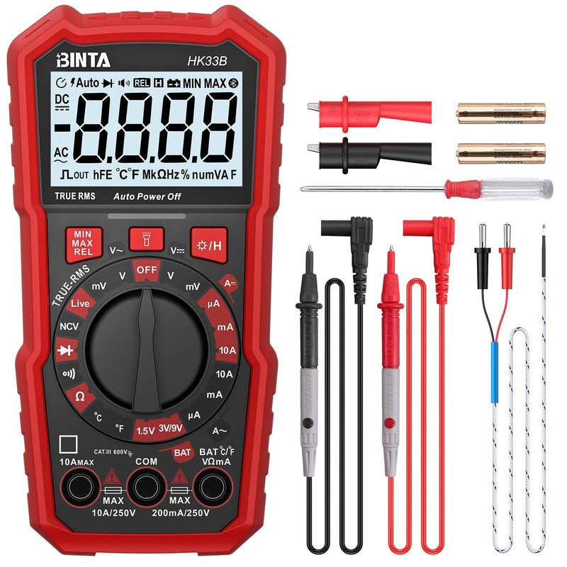 BINTA Digital Multimeter 2000 Counts with AC/DC Voltage, 1.5V/3V/9V Battery Tester Ohm Volt Amp Meter, Multimeter Tester with NCV, Temperature, Diode Measuring for Automotive Home Industrial
