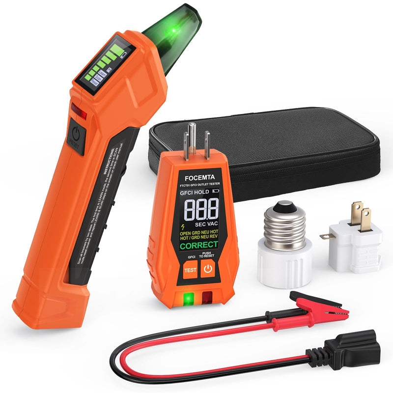 Circuit Breaker Finder Kit with GFCI Outlet Tester for 90-135V AC Circuits,includes Light Socket Adapter, 3-2 Prong Grounding Adapter & Clip adapter,Portable Electrical Tool with Carrying Case Orange