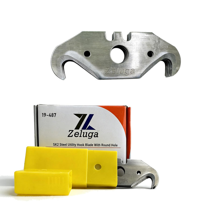 Zeluga 19-487 100 Pc. SK2 Steel Utility Hook Blade with Round Hole, Utility Knife Blades