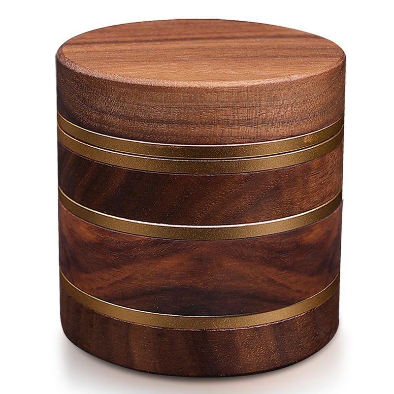 Spice Mill for Kitchen – Manual Handheld Spice Tool for Grinding Dried Seasonings – Walnut Wood, Gold
