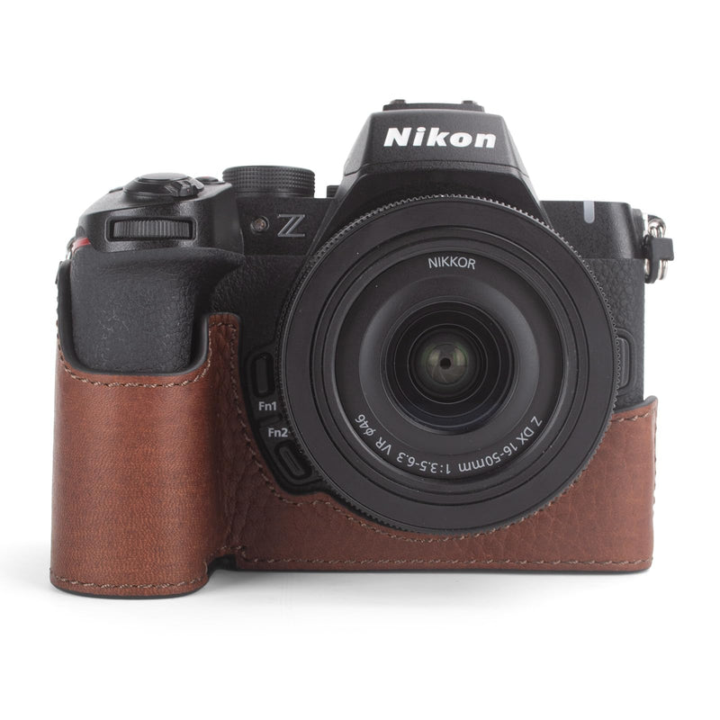MUZIRI KINOKOO Case for Nikon Z50 II, Retro Style Premium Genuine Leather Half Case for Nikon Z50II Camera - Z50 II Accessories Protective Cover - with Opening Bottom and Hand Grip Design - Brown