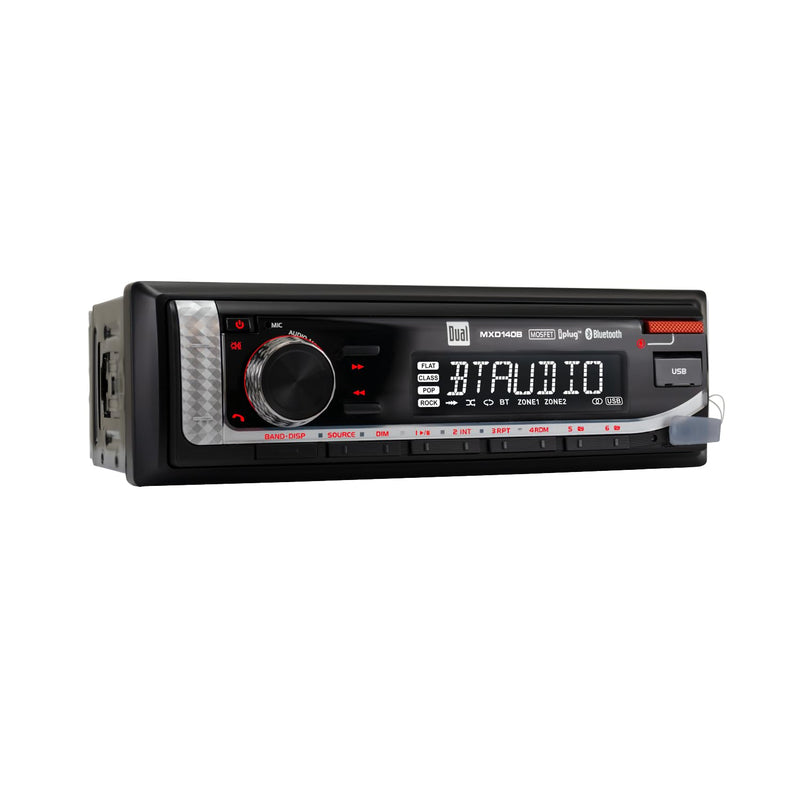 Dual Electronics MXD140B Marine Stereo with Built-in Bluetooth | Single DIN 8-Character Sunlight-Readable LCD Display | Weatherproof | AM/FM Stereo Receiver | USB Port with 2.1 A Charging | Black Marine Radio