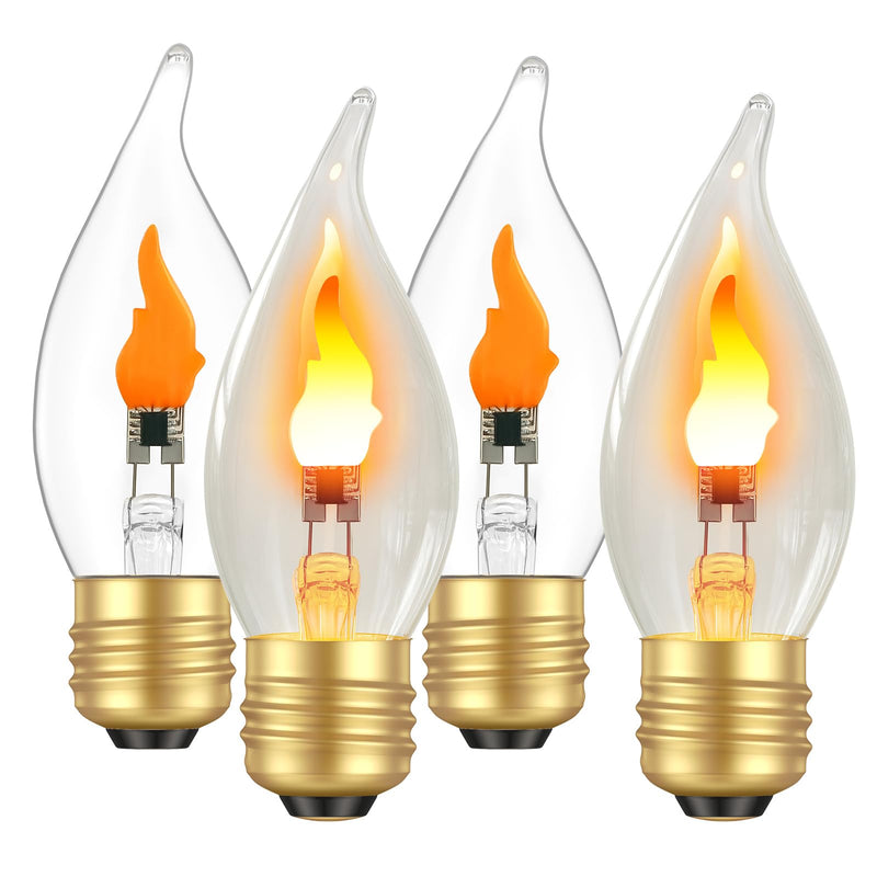 Hompavo Flickering Flame Light Bulbs E26 3W, 4 Pack | Realistic Fire Effect, Glass Bulb, Halloween Christmas Decor, Indoor/Outdoor Use