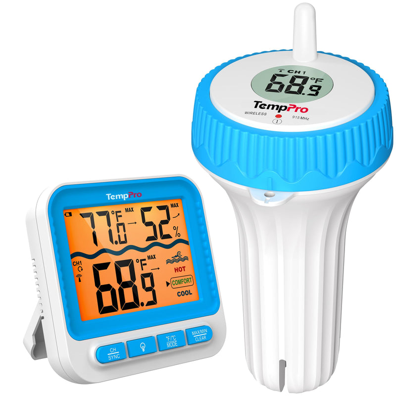 TempPro Waterproof Wireless Pool Thermometer Easy Read, Digital Pool Thermometer Floating for Swimming Pool, Hot Tub, Cold Plunge, Pond, Upgraded IPX8 Water Temperature Monitor (Previously ThermoPro) 1