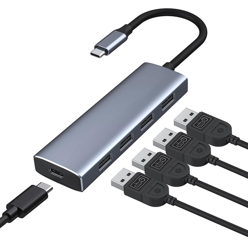 USB C Hub, 5-in-1 USBC to Power delivery, 1 x Powered USB-C & 4xUSB-A Data Ports for MacBook Pro, MacBook Air, Dell and More