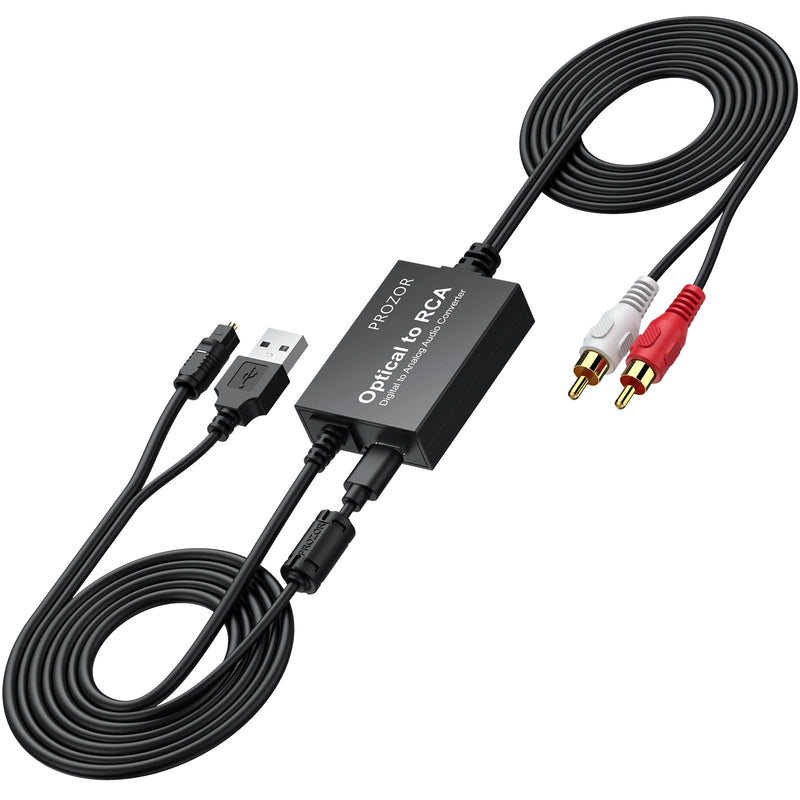 PROZOR 192KHz Digital to Analog Audio Converter 7ft/2.1m Cable Optical to RCA Adapter DAC Digital Audio Converter SPDIF Toslink to RCA for HDTV Amp Blu-Ray DVD PS3 PS4
