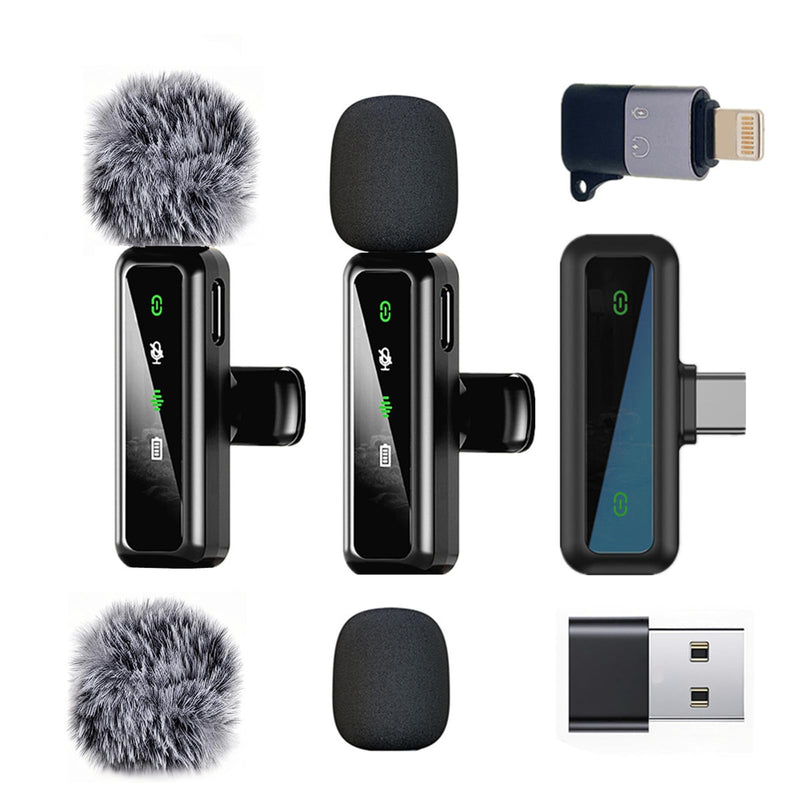 Wireless Lavalier Microphone for iPhone - iPad, Android Phone Computer, Mini Microphone for Live Streaming, Video Recording, Outdoor or Indoor Interviews, YouTube, TikTok, Vlog (Black) black