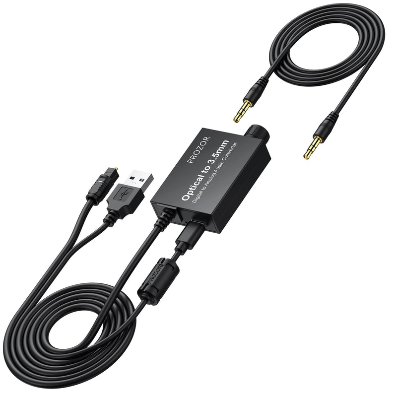 PROZOR 192KHz Digital to Analog Audio Converter 7ft/2.1m Cable, Optical to 3.5mm Converter with Volume Control, SPDIF Toslink to 3.5mm AUX Adapter, DAC for HDTV DVD Blu-ray Players (SPDIF to 3.5mm) Volume Adjustable