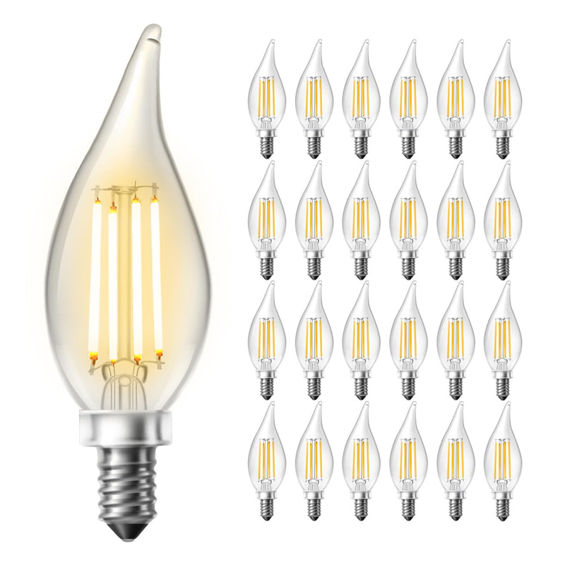 DAYBETTER Chandelier Light Bulbs, Candelabra Light Bulbs 40 Watt Equivalent E12 LED Bulb Dimmable, 2700K Soft Warm White, 4.5W 400LM, Flame Tip Vintage Candle Light Bulb, 24 Pack Warm White(2700k) 24Pack