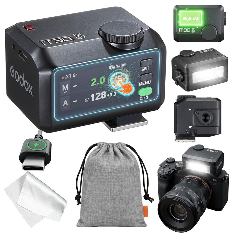 Godox iT30pro F TTL Mini Flash & Trigger- GODOX Authorized Distributor iT30 Pro F for Fuji - IT30 Pro for Fujifilm TTL Flash, Wireless Master & Receiver, HSS 1/8000 Second, 2.4G Wireless Black