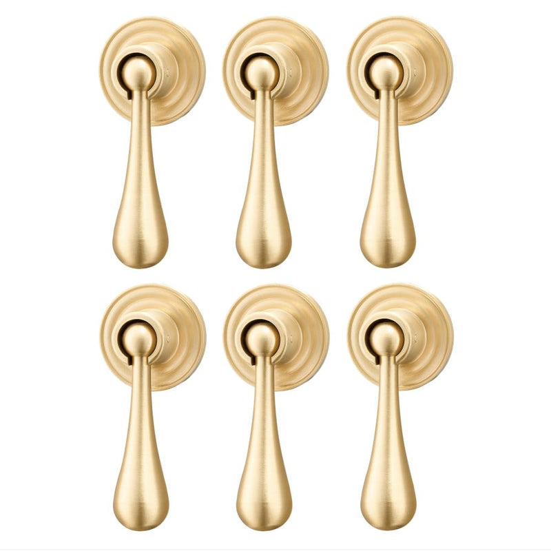 RZDEAL Solid Brass Cabinet Knobs 6 Pack, Modern Brass Brushed Pendant Drop Knob，Gold Cabinets Drop Pulls for Kitchen Drawer and Dresser