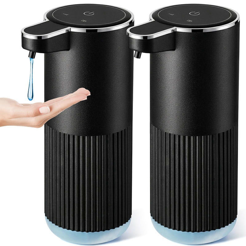 Automatic Soap Dispenser, 2 Pack Black Touchless Liquid Soap Dispenser for Bathroom, 13.5 Fl Oz Plastic Electric Auto Dish Soap Dispensers Wall Mount for Kithcen with Adjustable Volume