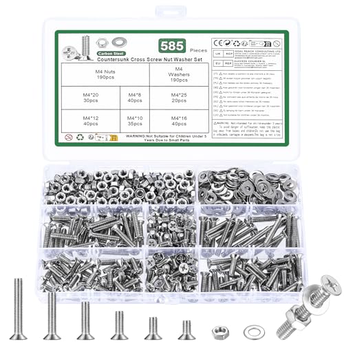 585 Pcs M4 Machine Screws and Nuts Set,Countersunk Screws