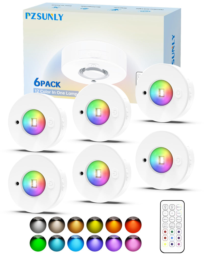 6 Pack Under Cabinet Lighting,Puck Lights with Remote,1200mAh Battery Operated Wireless Cloest Light,Under Counter Lights for Kitchen,Shelf,Hallway