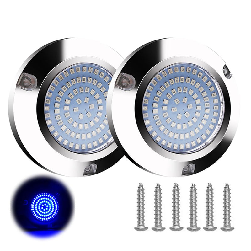 2 Pcs 3.7in Boat Lights, 90 LED Ultra-Bright Blue Marine Lighting, Waterproof Stainless Steel Lights for Deck, Courtesy, Stern, Navigation, Compatible with Pontoon, Bass Boat, Sailboat, Yacht 2Pcs Blue
