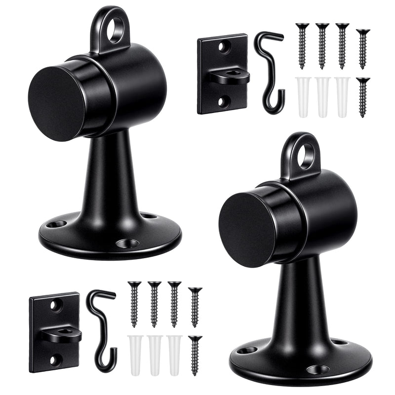 Yaocom 2 Pack Heavy Duty Floor Mounted Door Stop 3.5 Inch Aluminum Commercial Grade Door Stopper with Rubber Bumper & Stainless Steel Screws (Black) Black
