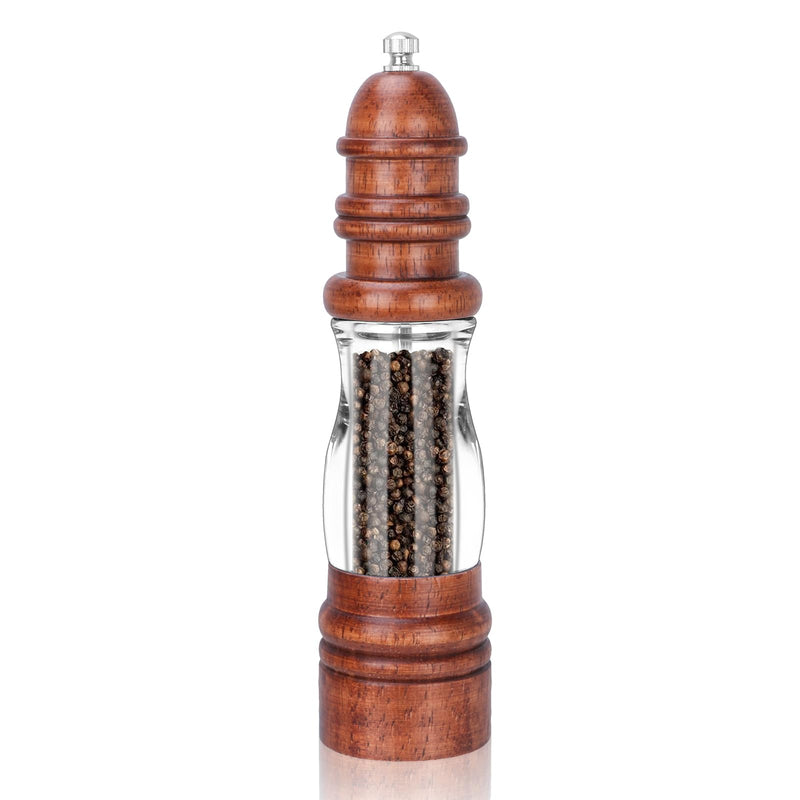 Classic Wooden Pepper Mill - Manual Adjustable Grind, Refillable, Tall & Sturdy Design - Chef’s Choice
