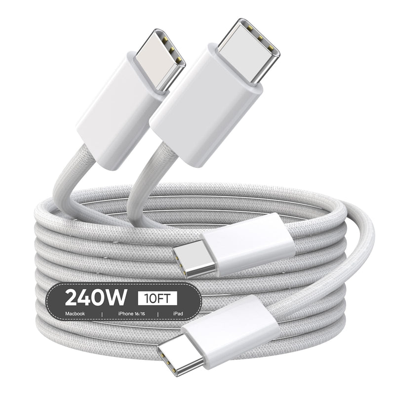 USB C to USB C,240W USBC Woven Charge Cable,10FT 2Pack Long USBC Cable Fast Charging Cord for Apple MacBook Pro/MacBook Air,iPad Pro/Air,iPad mini,iPhone 16e 16 15 ProMax Compatible 140W/100W/60W/45W 10FT 2