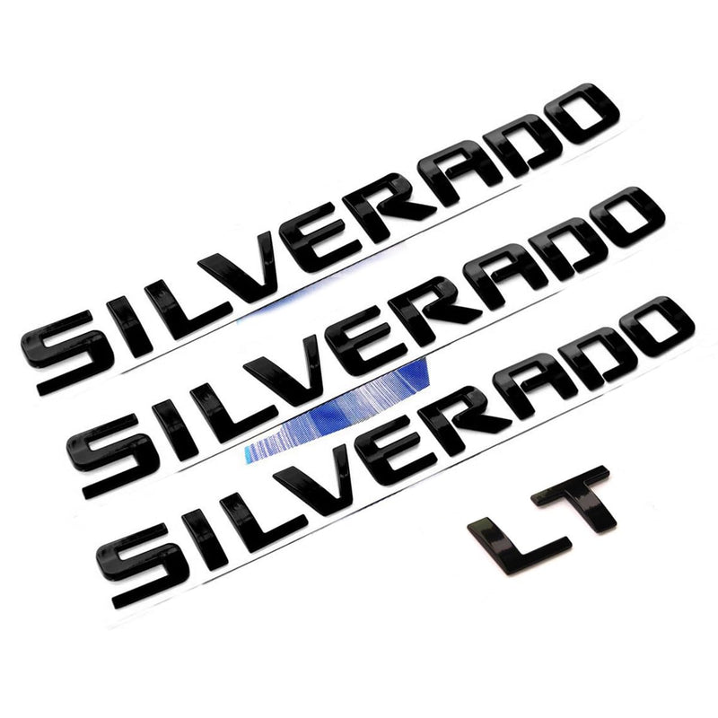 Yoaoo 4pack OEM Nameplate with LT Emblem 3D Badge Replacement for Silverado 1500 2500Hd 3500Hd Series 1999-2018 Gloss Black 3 With LT Black
