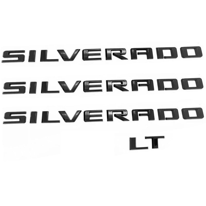2019-2025 4pack OEM Nameplate with LT Emblem 3D Letters Badge Replacement for Silverado 1500 2500HD 3500HD 86539786 (Glossy Black) 3 with LT Black
