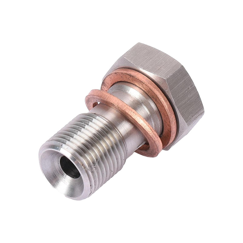 M10x1.0 Metric Stainless Steel Single Banjo Bolt Brake Fitting Adapter, with Copper Washers, Threaded Turbo Brake Line Banjo Fittings, 20mm Long