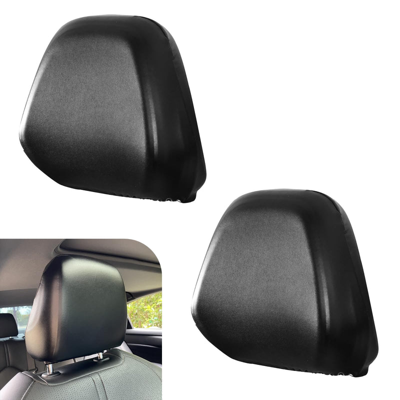 Shakas 2 PCS Cars Headrest Covers, Full Wrap-around Non-marking Fit Anti-scratch Protector, Waterproof Leather Portable Reusable Elastic Dust Cover, for Most Cars Seat Headrest Accessories (Black #M) 2 PCS #M Black