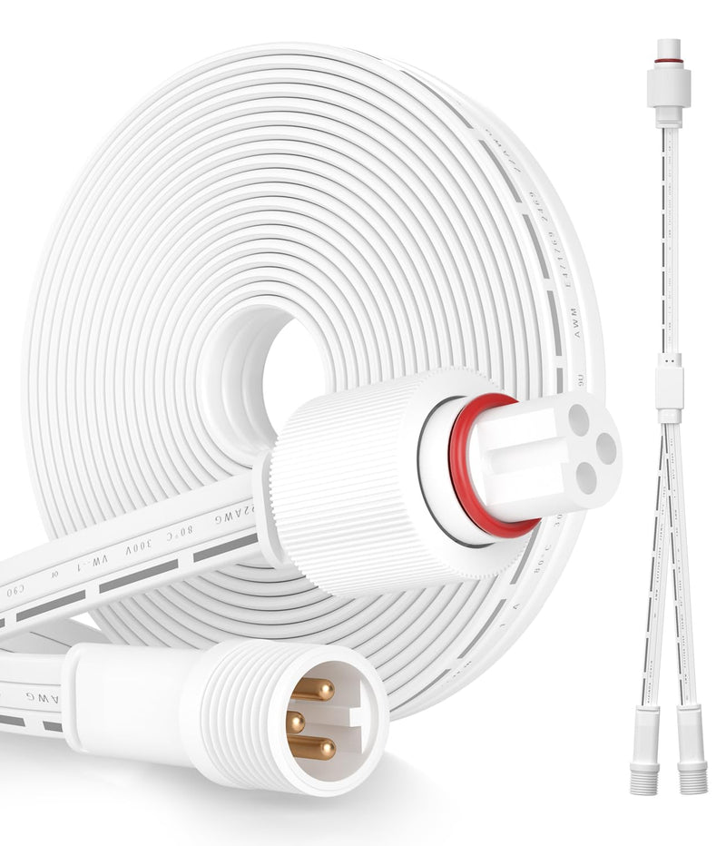 16.3FT Permanent Outdoor Lights Extension Cable for Go-vee H705A H705B H705C H706A H706B H706C,IP68 Waterproof Extension Cord, 3 Pin Power Cord 1FT Y-Shaped Extension 16 Ft Extension Cable