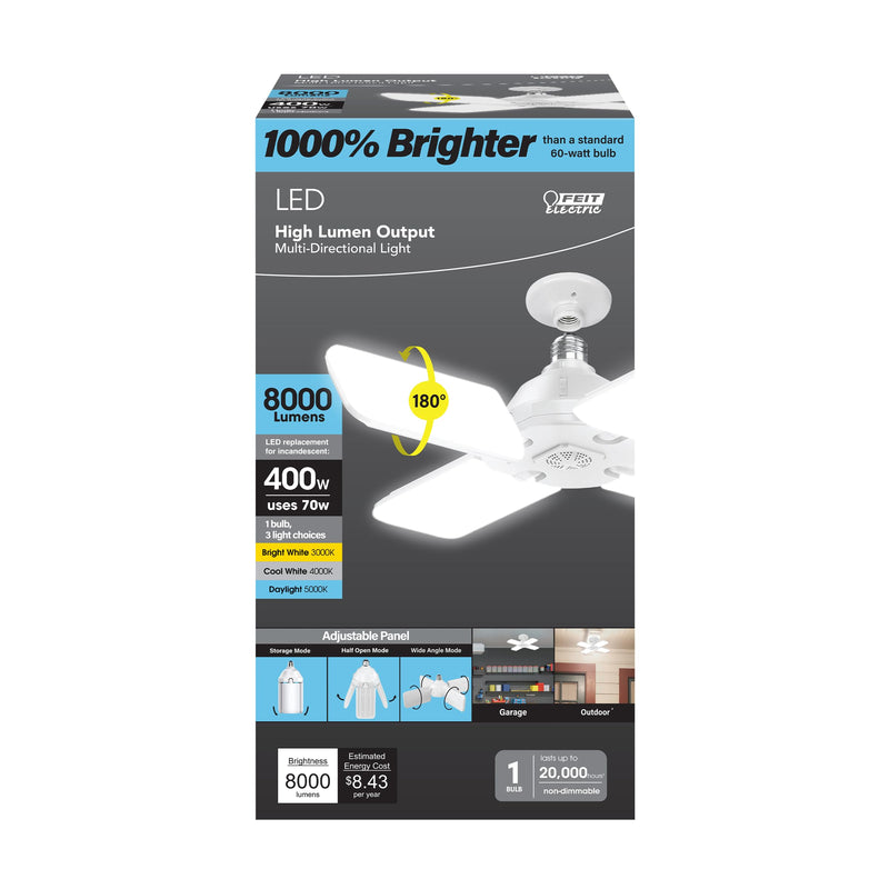 Feit Electric LED Garage Light, Multiple Adjustable Panels, E26 Base, Ideal for Garage, Workshop, Shed, 25,000-Hour Lifetime 3CCT 8000 Lumens
