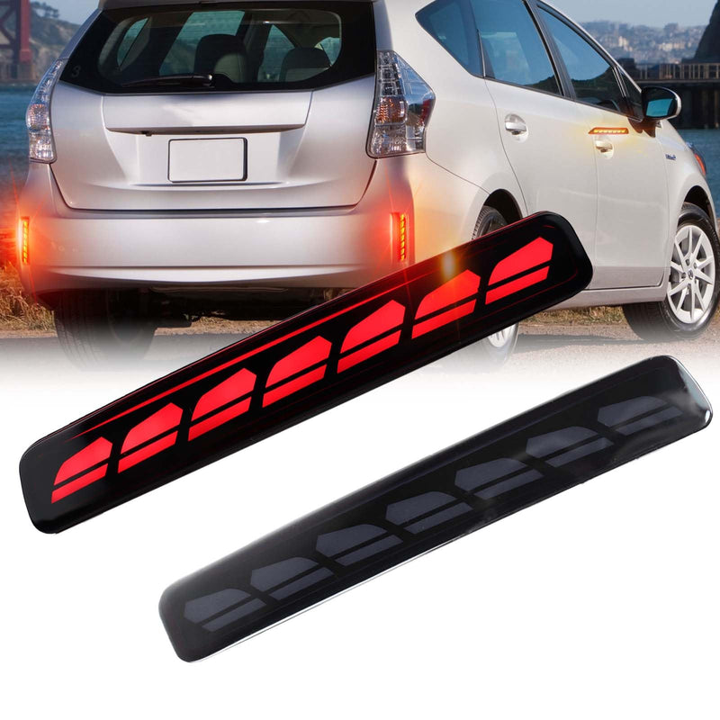 Full Lens LED Rear Reflector Bumper Fog Light Assembly kit for Toyota Prius V and 2014-16 Scion tC,Sequential Turn Signal Light & Brake Light & Daytime Running Light,2 PCS (BLACK) BLACK
