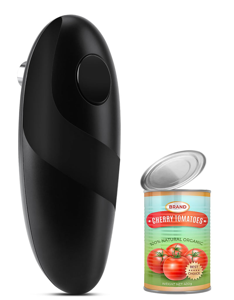 Battery Operated Electric Can Opener – Automatic, Hands-Free, Smooth Edge, One-Touch Jar Opener for All Can Shapes and Sizes, Portable and Safe Kitchen Gadget, Easy to Use for Seniors and Arthritis Black