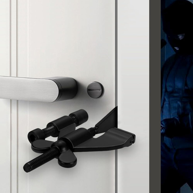 INIRET 3 Pack Black Adjustable Heavy Duty Portable Door Lock,Security Device for Enhanced Safety,for Home,Travel,Hotels,Apartments Prevents Unauthorized Entry,No Drill,Silicone Protector Caps Included