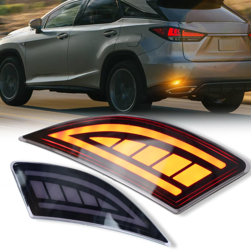 Full Lens LED Rear Reflector Bumper Fog Light Assembly kit for Lexus RX350 Base/F Sport 2020-2022,for RX350 L Base 2020-2022,Sequential Turn Signal Light & Brake Light & DRL,2pc (BLACK) BLACK
